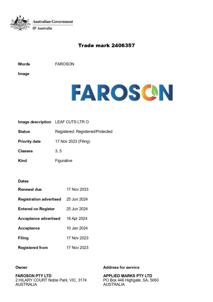 Trademark Faroson logo AUS page 0001